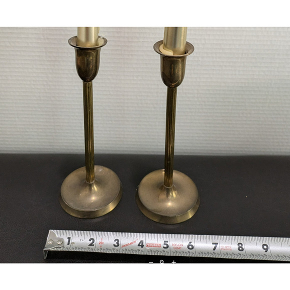 Pair of VTG CENTURY Solid Brass Candle sticks Holders w/Candle made in India - Picture 1 of 5